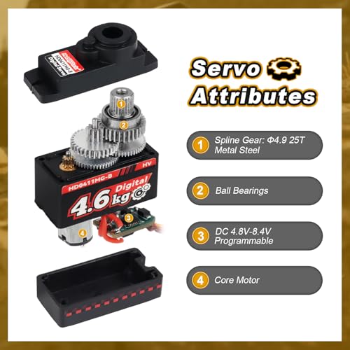 HobbyPark Micro Servo Motor Metal Gears Mini Servos for RC Airplanes, Gliders, Robotics, RC Cars, 4.6kg High Torque Digital with Aluminum Arms