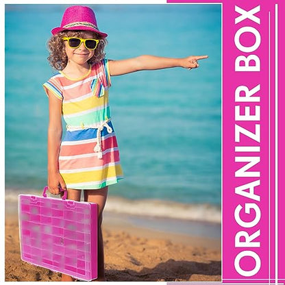 2 Pcs 48 Grids Plastic Bead Organizer Box with Divider, Pink - color: Pink