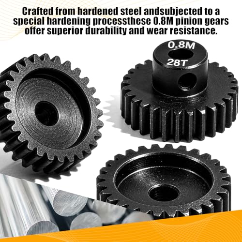 3-Pack Steel Metal 0.8M 5mm Pinion Motor Gear Sets 28T Compatible with HPI Kyosho Losi Axial Tamiya 1/8 1/10 RC Car Monster Truck Buggy, 0.8 Module Gear for Traxxsa Arrma - style: 3Pcs 28T