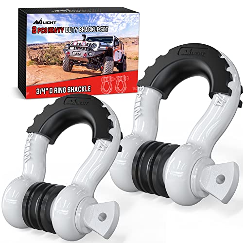 Nilight 2 Pack 3/4" D-Ring Shackle with 7/8" Screw Pin 41,887lbs Break Strength, Heavy Duty Off Road Recovery with Isolators Washers for Use with Tow Strap, Winch, Off-Road Jeep Truck Vehicle - color: White 3/4" 2 Pack, size: 3/4 inch