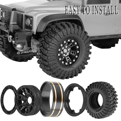 RC 1.3 Beadlock Wheels and Tires Single & Dually for 1/18 TRX4M Ascent-18,1/24 SCX24 FCX24 RC Crawler Car,Aluminium & Brass 1.3 Rims w/All Terrain Rubber Tire,4pcs,Black w/Black - color: Black(4pcs)