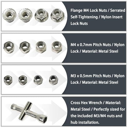 Aluminum 12mm Hex Wheel Hub 4Pcs w/Axle Pin M4 Flange Lock Nut Standard M3 M4 Nut 6mm Thickness Wheel Drive Adapter for 1/10 Traxxas HSP Redcat Rc4wd Tamiya Axial SCX10 WLtoy RC Car(25Pcs) - color: Sky Blue, size: 6.0 Sky Blue