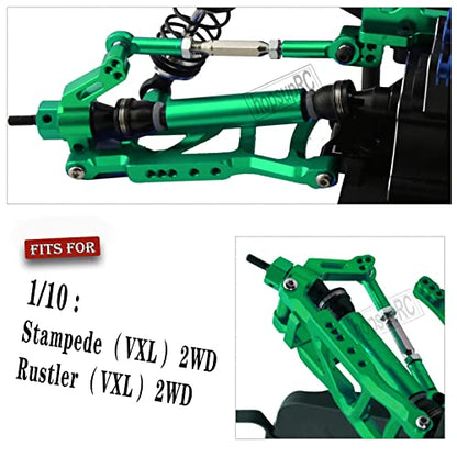 Front Rear Assembled Full Metal Shocks Upgrades Part for 1/10 Rustler/Stampede VXL 2WD,Alloy Suspension A Arm,Aluminum Caster Block & Steering Blocks & Rear Stub Axle Carriers,Green - color: Green(Shock-arm-set3)
