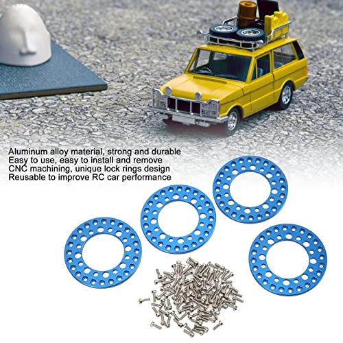 RC Wheel Rims, Lightweight Aluminum Beadlock Rings 1.9in Outer Rings 4Pcs for Off-Road Racing Hobbyists and 1/10 Scale RC Car Enthusiasts(Blue)