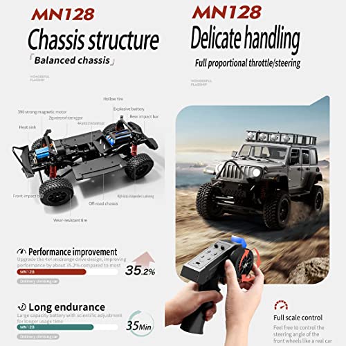 1/12 RC Rock Crawler MN-128, 4x4 4WD RC Jeep Truck, 2.4GHz Remote Control Off Road Car with LED Lights for Adults, Hobby Grade RTF Toy Vehicle Gifts（Orange） - color: Orange