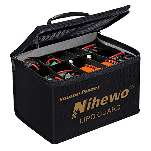 Lipo Bag Fireproof Explosionproof Lipo Battery Bag Divider Large Capacity | Lipo Safe Bag Organizer Lipo Guard Pouch for Lipo Battery Storage & Transporte & Charge with Durable Handle and Mesh Pocket