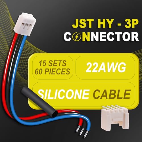 15 Sets/60 Pcs JST HY 2.0mm 3 Pin 22AWG Silicone Connector Kit | Premium Automotive Wiring, Heavy Duty Terminals, Reliable Circuit Board, High Temperature Housing, Easy Project Assembly - size: 3-Pin, style: JST-HY
