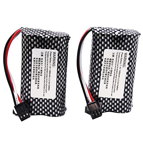 Blomiky 2 Pack 7.4V 1200mAh 8.88Wh Li-ion Rechargeable Battery with Black SM-3P Plug and Cable Replacment for Some Old Version RC Trucks / 1575 Battery 2