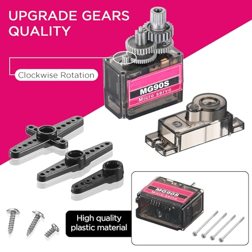 Hanaive 16 Pcs Mini MG90s 9g Micro Servo Motor RC Servo Kit for Robot Helicopter Airplane Car Boat Control