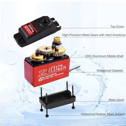4Pack 20KG Digital Servo, DS3218 High Torque Full Metal Gear High Speed Waterproof RC Servo with 25T Servo Arm for 1/8 1/10 Scale Crawler RC Car Boat 180 Degree Control Angle