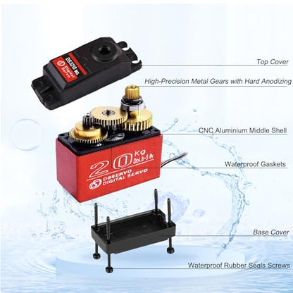 4Pack 20KG Digital Servo, DS3218 High Torque Full Metal Gear High Speed Waterproof RC Servo with 25T Servo Arm for 1/8 1/10 Scale Crawler RC Car Boat 180 Degree Control Angle