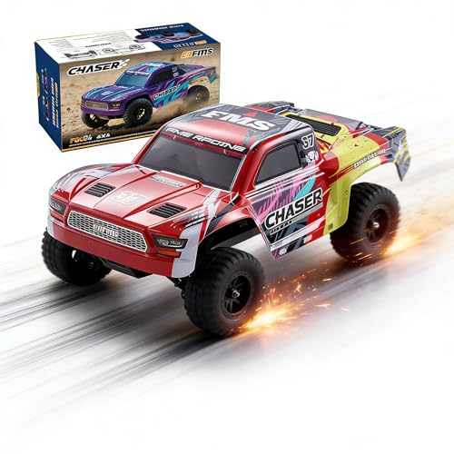 BEEZRC 1/24 FSC24 Chaser RC Short Course Truck, High Speed up to 26km/h,4WD Hobby Grade Remote Control Truck with 2-Speed Transmission RTR for Adults & Beginners Gifts (Red) - color: Red
