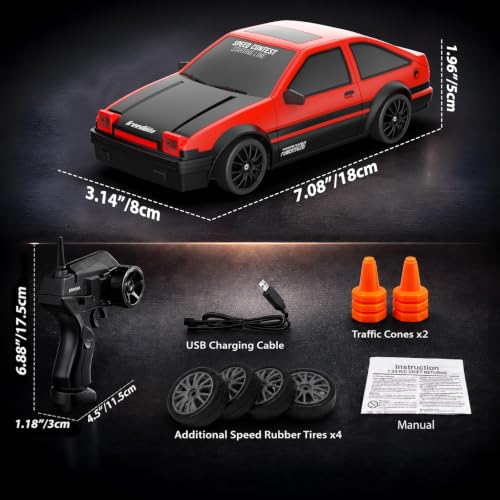 Remote Control Car RC Drift Car 2.4GHz 1:24 Scale 4WD 15KM/H High Speed Model Vehicle with LED Lights Drifting Tire Racing Sport Toy Car for Adults Boys Girls Kids Gift - color: A-red