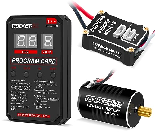 OGRC Sensored Brushless Motor with 30A ESC LED Program Card Combo for TRX4M | 50000 RPM Brushless Motor, Built-in BEC Support 2S Lipo Battery ESC, for TRX4M 1/18 RC Car