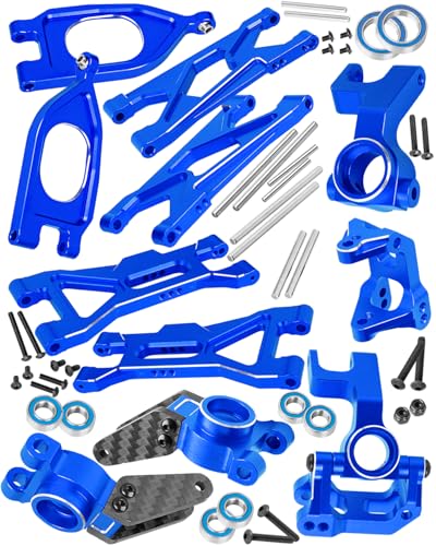 RC Upgrades Part for 1/10 Gorgon 2WD RTR Brushed Monster Truck(ARA3230T1),Aluminium Alloy Suspension Arms & Caster Block C Hub & Steering Blocks & Rear Stub Axle Carriers,Navy Blue - color: Navy Blue(1set)