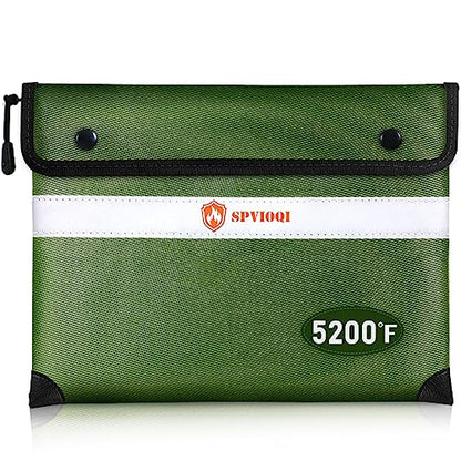 SPVIOQI Upgraded 5200°F Fireproof Document Bag - Heat Insulated, Fireproof Safe Pouch with Zipper, 8 Layers of Functional Materials, Firep roof Money Bag for Cash/Documents, Water Resistant Fire Bags - color: Green, size: 12" x 8.5"