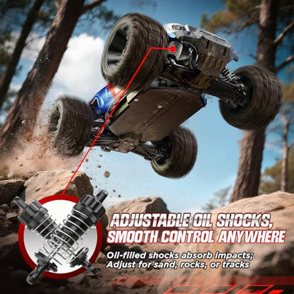 UDIRC Fast RC Cars for Adults, Upgradable 56 MPH, Heavy Duty RC Truck, 4X4 Off Road All Terrain 2.4Ghz RTR 1:16 Remote Control Car, Monster Truck with 2 Rechargeable Batteries for Beginners and Boys
