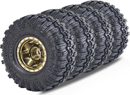 1.0 Beadlock Wheels and Tires Set 57 x 24 mm 1.0 inch Rubber Rock Crawler Tires & Alloy Blade Wheels For 1/18 1/24 Axial SCX24 TRX4M Gladiator Bronco C10 JLU Deadbolt RC Crawler Upgrade(Brown) - color: Brown