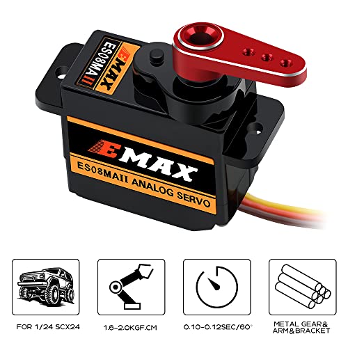 SCX24 Servo EMAX Servo with Servo Mount & Arm & Steering Link Set R | Metal Gear Steering Servo, SCX24 Upgrade Parts - color: Red