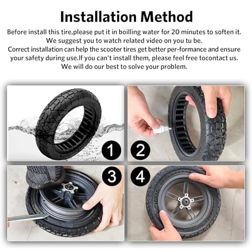 Cooryda 10X2.125 Off Road Tire for Electric Scooter Ninebot F20/F30/F40/F65, 10 inch Solid Rubber Tires for Front And Rear Solid Electric Scooter Tire Tubeless(Black 1pc)