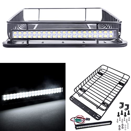 RC 1/10 Metal Roof Rack Luggage with LED Light Bar for 1:10 RC Crawler Car TRX-4 Axial SCX10 90046 SCX10 III AXI03007 Redcat Gen 8 RGT