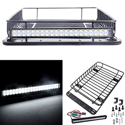 RC 1/10 Metal Roof Rack Luggage with LED Light Bar for 1:10 RC Crawler Car TRX-4 Axial SCX10 90046 SCX10 III AXI03007 Redcat Gen 8 RGT