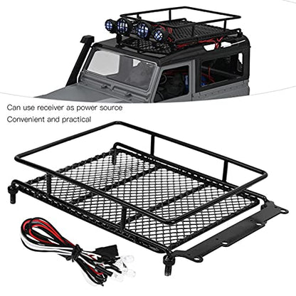 RC Crawler Roof Rack, Durable Metal Simulation Luggage Carrier with LED Light for Off-Road Adventure RC and Scale Hobbyists - color: Black