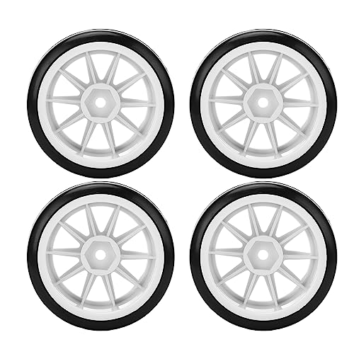 4 Pcs RC Drift Tires with 12mm Hex Wheels, Hard Rubber Plastic Drift Tyres for Tamiya TT01 1/10 RC Car, Smooth Drifting Surface and Uneven Tread for Stable Grip on Hardwood Tile Co