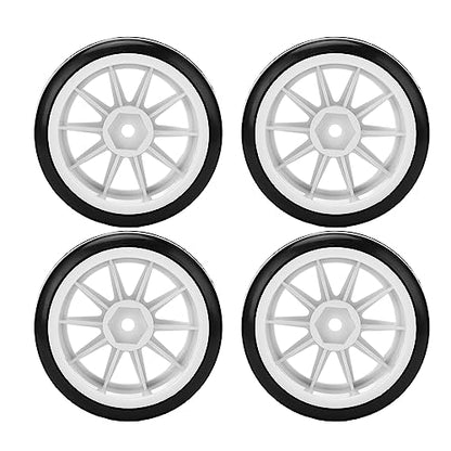 4 Pcs RC Drift Tires with 12mm Hex Wheels, Hard Rubber Plastic Drift Tyres for Tamiya TT01 1/10 RC Car, Smooth Drifting Surface and Uneven Tread for Stable Grip on Hardwood Tile Co