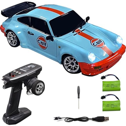 FLYCOLOR LD1898 1/18 RC Drift Car GTR R34 2.4GHz RWD with Gyroscope on-Road Alloy Body Shell Racing Cars Radio Control (Blue-Orange) - color: Blue-orange