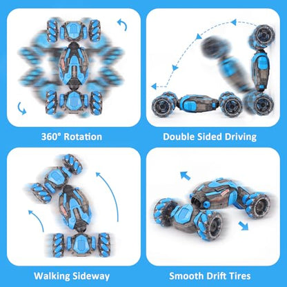Gesture Sensing RC Stunt Car for Boys, Remote Control Toys for Kids Age 5-7, 6-8, 9 10 11 12+ Years Old Birthday Gifts, 2.4GHz Hand Controlled RC Drift Car with Light & Music, Double-Sided Driving - color: Deep Gray Blue