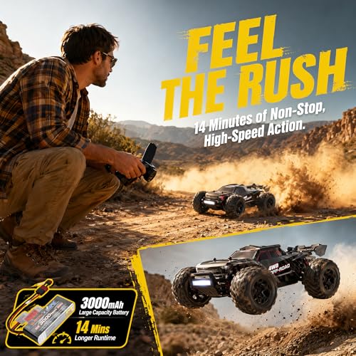 MJX 14207 1/14 Scale Brushless RC Truck, 4WD High Speed Off-Road RC Car with 2852 4200KV Motor, 50A ESC, Aluminum Chassis, 2.4GHz Remote, 7.4V 3000mAh Battery, RTR RC Monster Truck for Adults