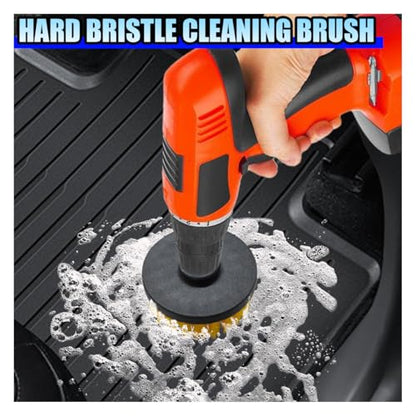ZIMISI 2PCS Car Detailing Drill Brush Set, 2" & 4" Power Carpet Scrubber, Nylon Bristle Wheel Cleaner Brush with Drill Attachment, Car Wash Cleaning Kit for Floor Mats, Bathroom (Yellow) - color: Yellow