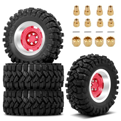 OGRC 1.3 Beadlock Wheel Tires -4mm Offset Wheels for 1/24 1/18 SCX24 TRX4M | Aluminum, 7mm Hex, Sticky Compound Rubber, for TRX4M AX24 FCX24 RC Carwler Car, Red - color: Red
