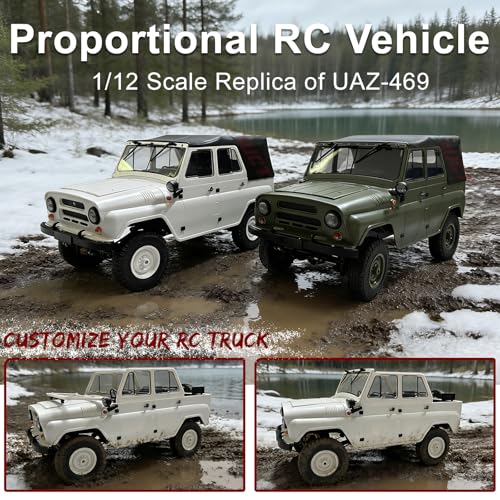 YUCT WPL C94 RC Crawler 1/12 Military RC Truck | 4WD 2.4Ghz Off-Road Vehicle with Two Batteries & Metal Drive Shaft (Green)