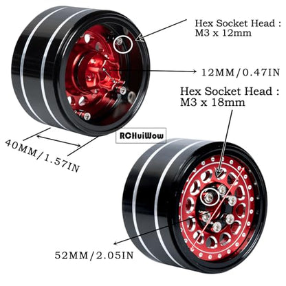 RC Wide 1.57'' (40mm) 2.2 Beadlock Wheels for SCX10 Capra Wraith Ryft / TRX4 AMG 6x6 / Gen8 Everest Gen 7 Pro,Adjustable 4 Offsets Rims,4Pack,Red w/Black - color: Red W/ Black(4pcs)