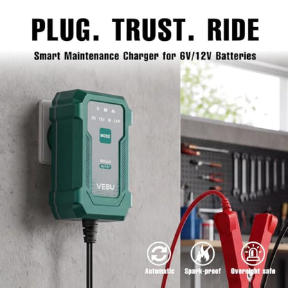 Motorcycle Trickle Charger 800mA Smart Battery Charger & Maintainer - Automatic for 6V/12V Lead Acid/Lithium Batteries, Plug & Play for Car Motorcycle Boat RV - size: 0.8A