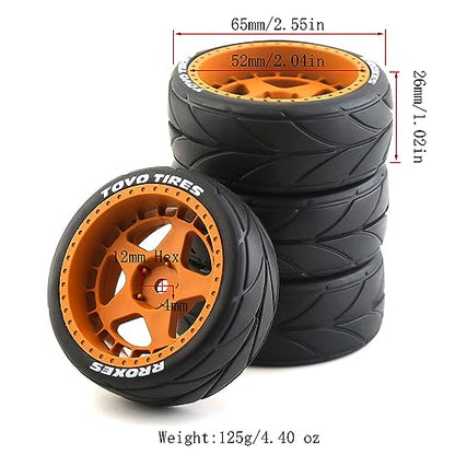 Lifehead 65mm On Road Rubber Tires& Wheels Rims 12mm Hex Hub for HPI Ken Block's Tamiya XV01 TT01 TT02B Kyosho FAZER MK2 Lc Racing PTG HSP RGT RC 3RACING D5 1/10 RC Rally Car - color: Brown 1