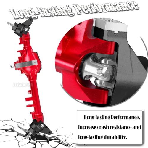 Aluminum Axles Upgrades Part for 1/10 SCX10 SCX10 II 90046 90047 RC Crawler Car,RC Alloy Front Rear Axle Hops Up,Red (Black Cover) - color: Red (Black Cover) - (Axles)