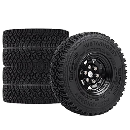 4PCS/Set 1.55 Inch Beadlock Metal Wheel Rim Rubber Tires Compatible with 1/10 RC Crawler Car Axial AX90069 D90 TF2 Tamiya CC01 LC70 (Black) - color: Black