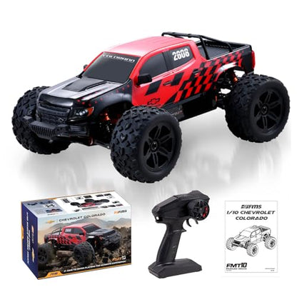 FCXㅤ FMS FMT10S 1/10 Chevrolet Colorado S Brushless RC Truck, 4WD Off-Road Crawler with Metal Chassis, Waterproof ESC, Hobby Grade Remote Control Car for Adults (Black and Red)