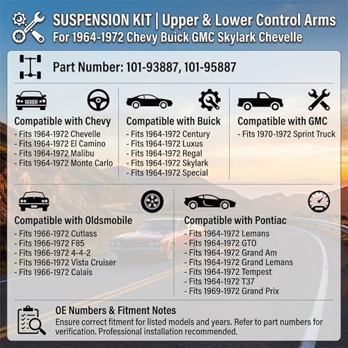 ‎Psrorkeu 4-Pc Front Upper & Lower Control Arm Ball Joint Kit Compatible with 1964-1972 GM A Body, Chevy Chevelle, Pontiac GTO, Olds Cutlass, Buick Skylark, Replaces 101-93887 101-95887 - size: 101-93887,101-95887