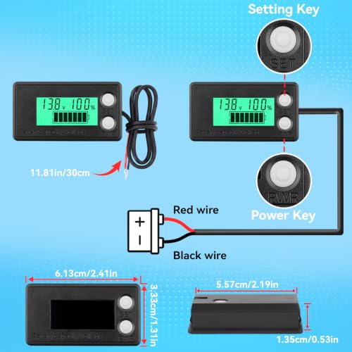 DROK Waterproof Battery Monitor 12V 24V 36V 48V 72V Battery Meter 8-100V, Capacity Tester LCD Display with Green Backlight, Fit for Car Golf Cart RV Marine - color: Green