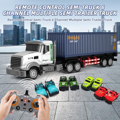 Mostop RC Semi Truck with Trailer, 23.6 Inch Remote Control Semi Truck Toy for Kids 3-8, 1:24 Scale Container Carrier Transport Vehicle with 2 Batteries, LED Lights & Sounds, Birthday Gift for Boys