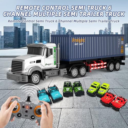 Mostop RC Semi Truck with Trailer, 23.6 Inch Remote Control Semi Truck Toy for Kids 3-8, 1:24 Scale Container Carrier Transport Vehicle with 2 Batteries, LED Lights & Sounds, Birthday Gift for Boys