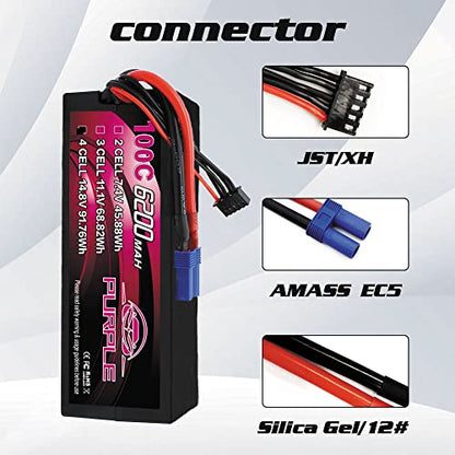 CNHL Purple Series 6200mAh 4S LiPo 14.8V 100C EC5 Plug Hard Case(2 Packs) | Premium hardcase RC battery built for RC car racing, trucks, truggies, buggies, tanks, and remote control boat models.
