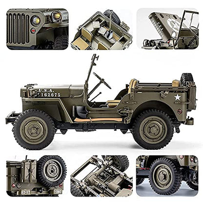 FMS Rochobby RC Car 112 1941 MB Scaler Willys Jeep Remote Control Crawler Military Truck 4x4 Offroad Vehicle with Transmitter Battery and Charger, Small, RC12001RTR Hunter Green