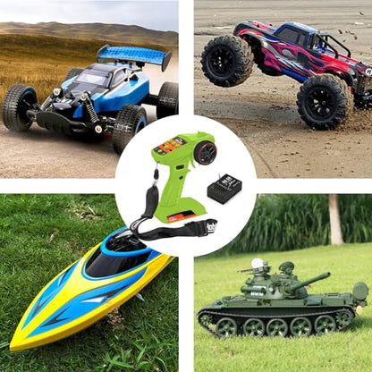 RC Radio System 4CH 2.4G RC Transmitter with Receiver and Lanyard Anti-Jamming Remote Controller for RC Car Crawler Boat, Green - color: Green