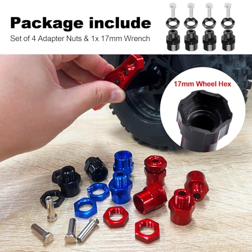 Hobbypark 12mm to 17mm Wheel Hex Hub Adapter Extension Conversion Offset for 1/10 RC Cars Trucks Off Road Buggy Upgrade 1/8 Tires (with Black Adapter) - color: With Black Adapter