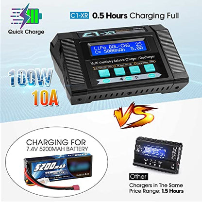100W 10A AC/DC 1-6S Lipo Battery Charger Discharger Smart Balance Lipo Charger for LiPo LiHV Life NiMH NiCd Pb for Hobby RC Car Boat Drone FPV Racing Airplane Helicopter Airsoft